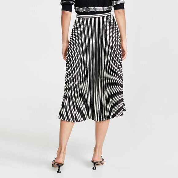 NWT Club Monaco black & cream pleated stripe print midi skirt, 2 - Picture 3 of 6